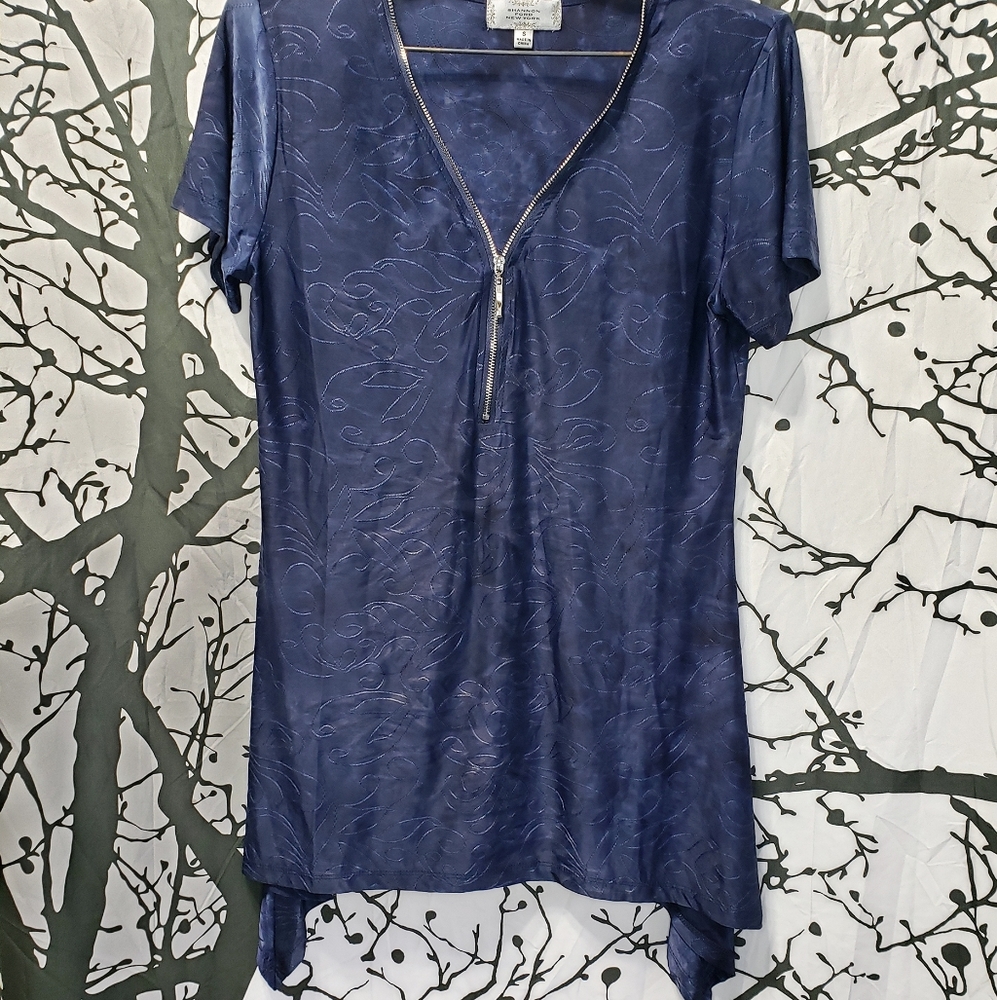 Womans Small Shannon Ford New York Blue Zipper Blouse
